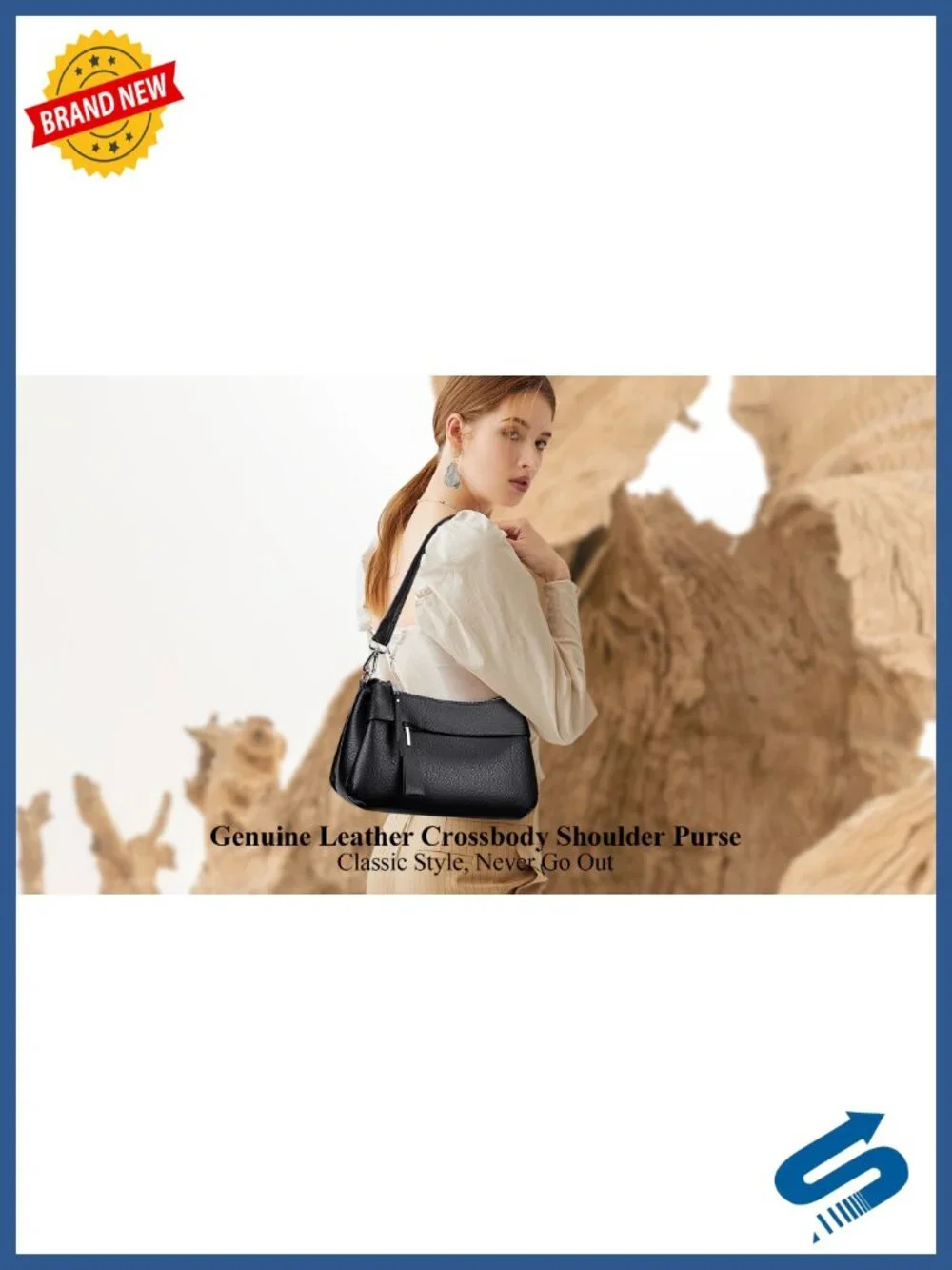 Genuine Leather Crossbody Bag for Women with 2 Detachable Straps, Fits iPad